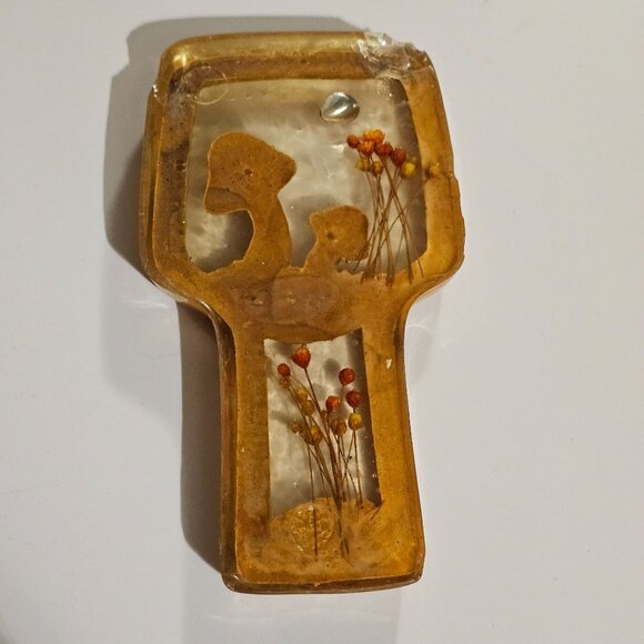 Vtg 1970s Lucite Acrylic Spoon Rest Mushroom & Ladybug With Dried Flowers FLAW - Picture 3 of 11